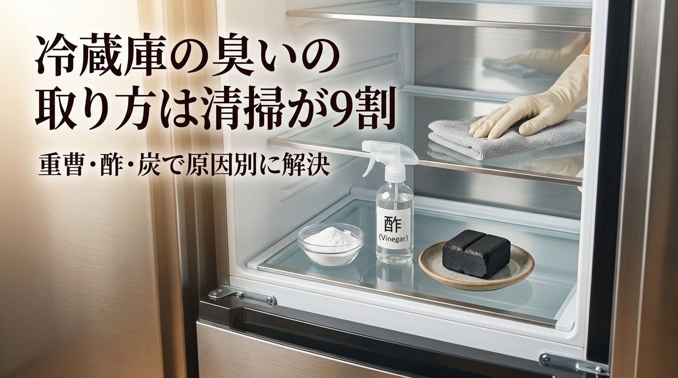 冷蔵庫の臭いの取り方は清掃が9割|重曹・酢・炭で原因別に解決